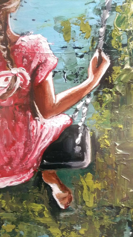 "Summer swing" 24x30x0,2cm Original oil painting on board,ready to hang