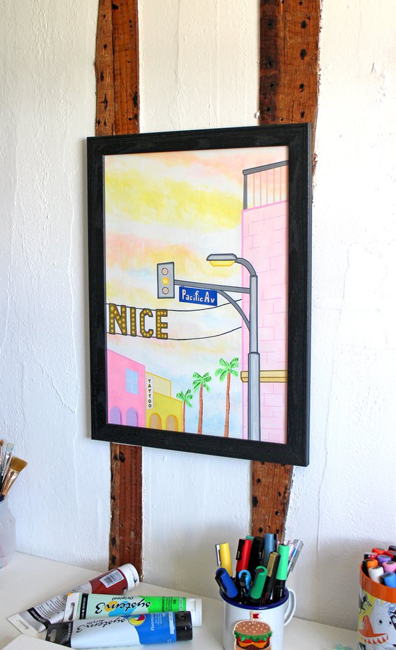 Venice Beach Street Corner - Painting on Unframed A3 Paper