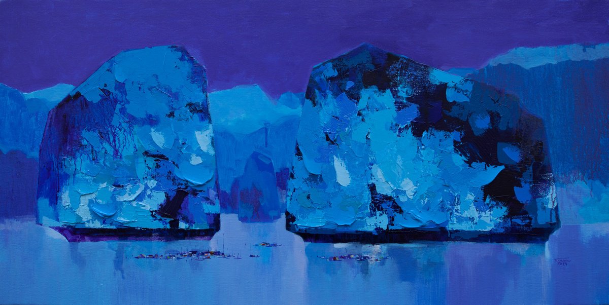 Expressive Landscape Acrylic Painting By The Khanh Bui, 59 X 29", Quiet On Sunset, Original Artwork