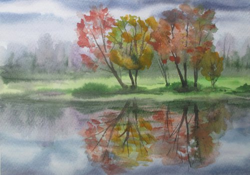 Warm autumn 2 - watercolor landscape by Julia Gogol