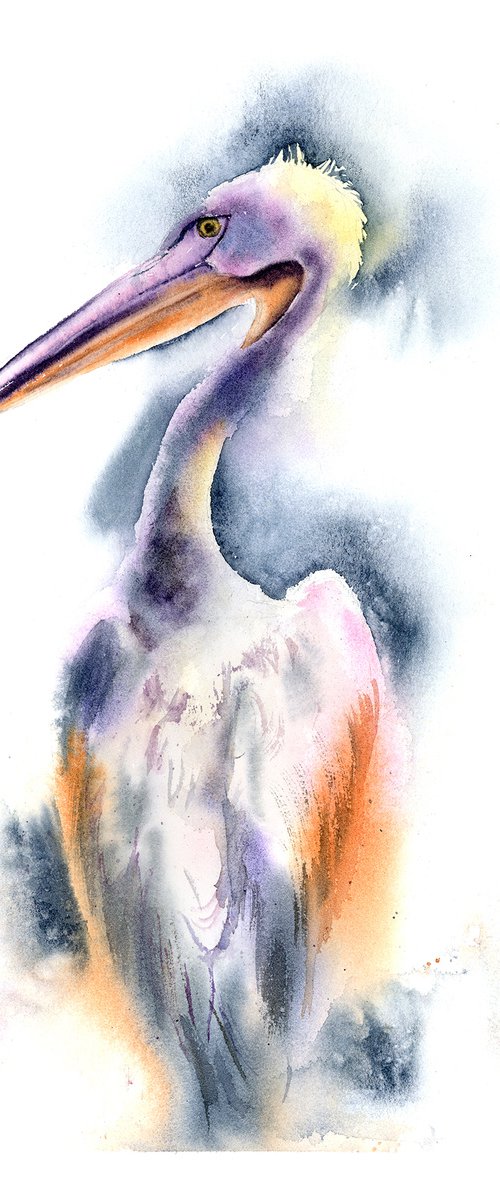 Pink Pelican ( 1 of 2) -  Original Watercolor Painting by Olga Tchefranov (Shefranov)