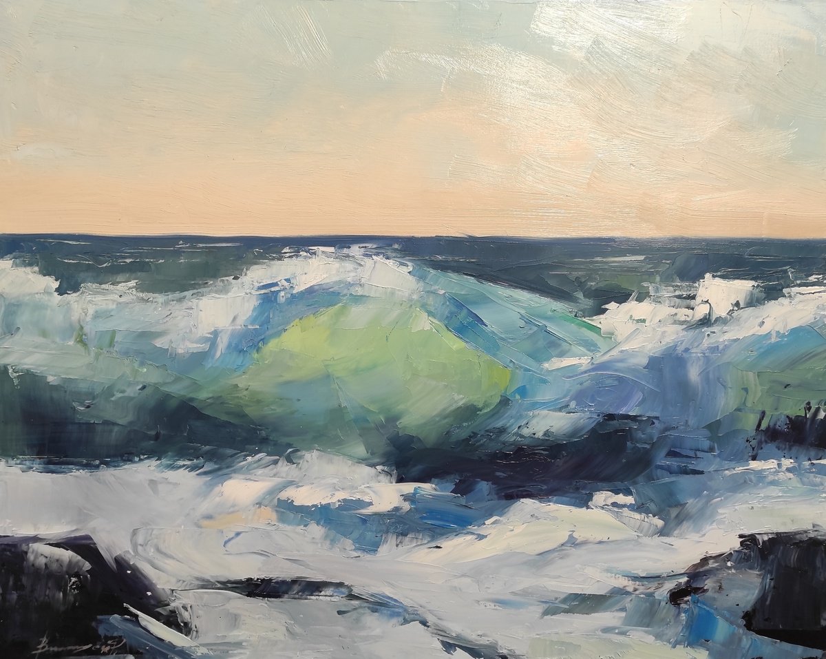 Impressionistic Landscape Oil Painting By Gennady Vylusk, 20 X 16, Ocean Symphony, Original Artwork