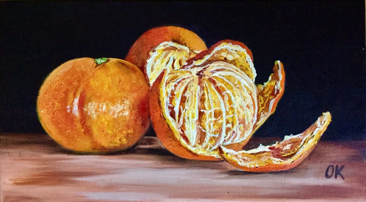 Still life with peeled Oranges. Oil painting. by Olga Koval