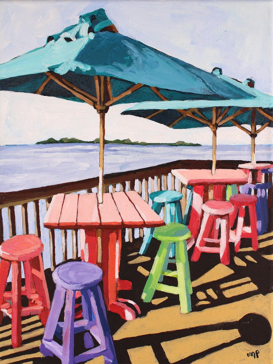 Impressionistic Landscape Acrylic Painting By Melinda Patrick, 12 X 16", Beach Deck, Original Artwork