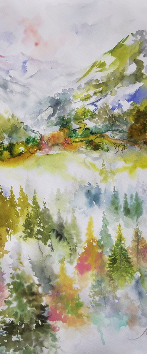 Large original watercolor painting. Landscape art. by Annet Loginova