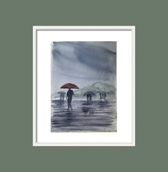 The Red Umbrella on a rainy day
