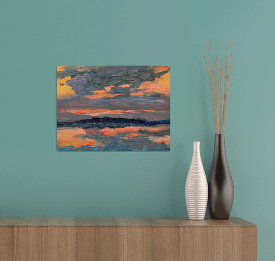 Sunset art, Landscape painting, Riverscape, Oil Painting Original, Nature, One of a kind, Wall art home decor, Impressionist art