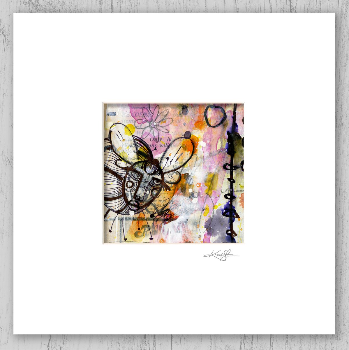 Funky Little Bug 5 -  Mixed Media Painting in mat by Kathy Morton Stanion by Kathy Morton Stanion