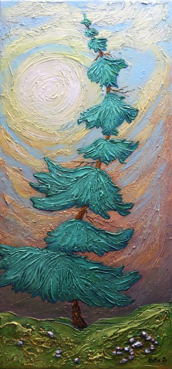 "Alone...."  Pine Tree Painting 107 x 51 cm