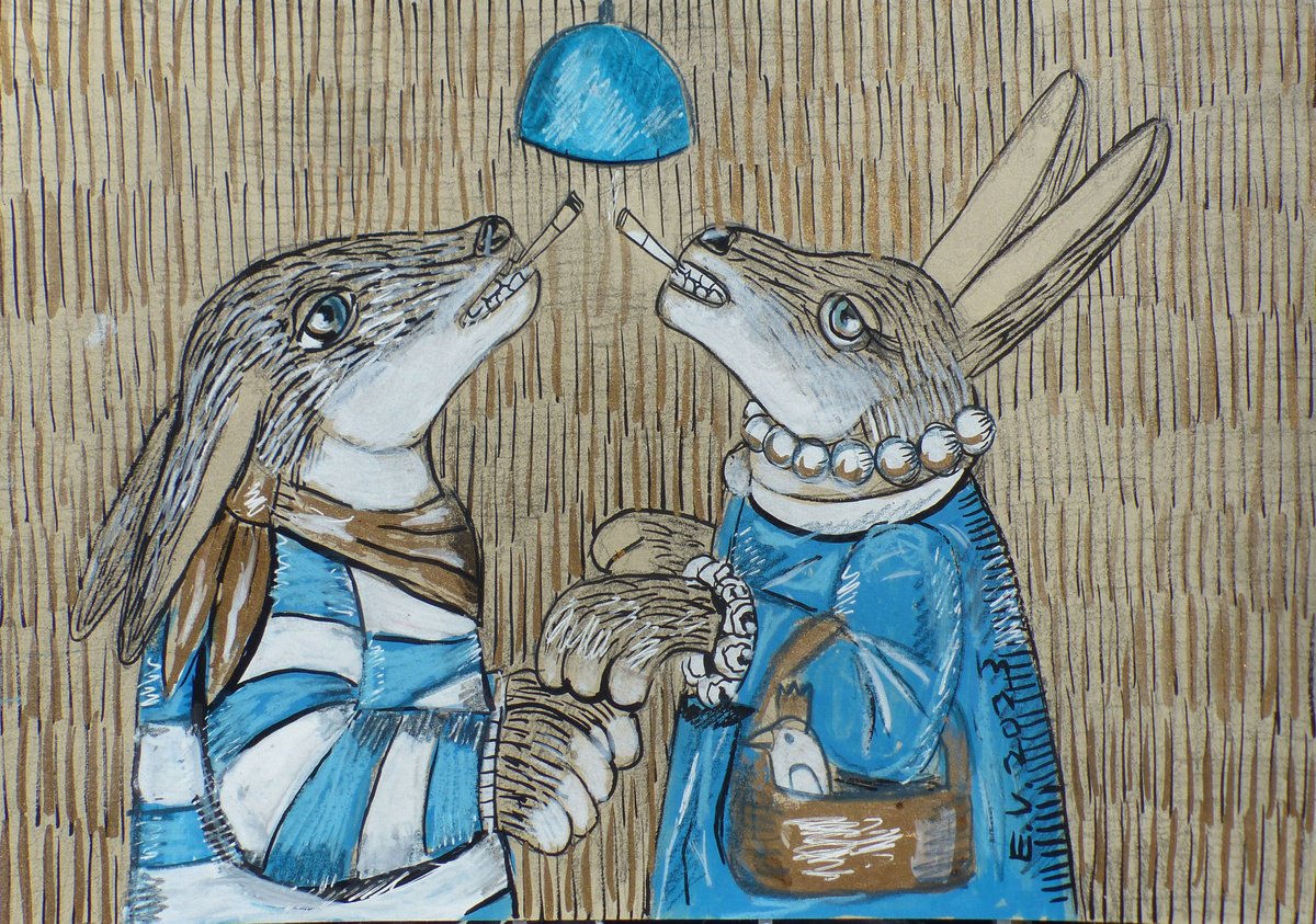 Naive Animal Painting By Elizabeth Vlasova, 12 X 8, First Date, Original Artwork