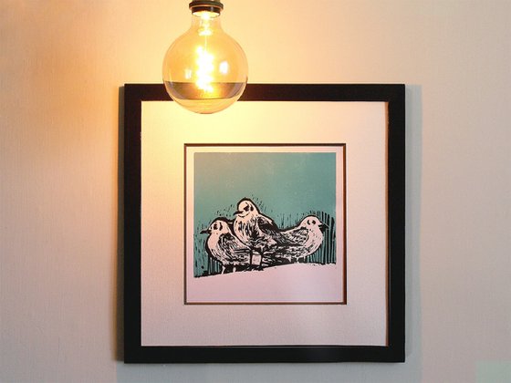 Seagulls, linocut, 2023