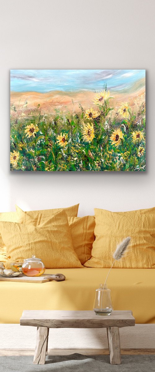 Sunkissed Horizon - Sunflower Field by Pooja Verma
