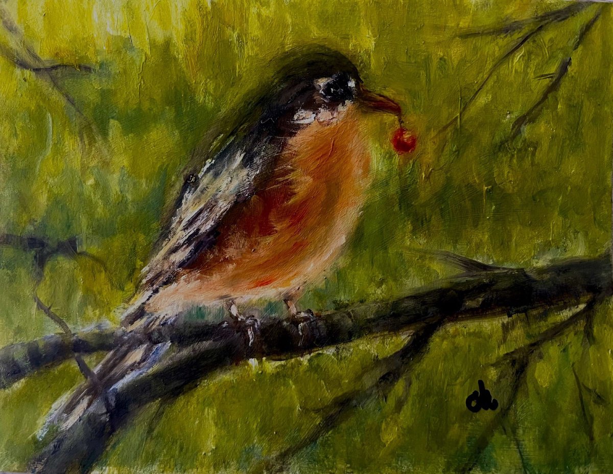 Impressionistic Animal Oil Painting By Cristina Mihailescu, 8 X 6, Feathered Harmony, Original Artwork