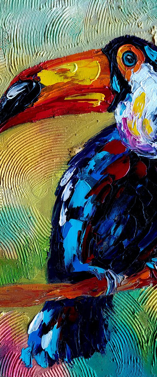 Surrounded by bright colors - toucan oil painting, birds, toucan, animals, bird, birds oil painting by Anastasia Kozorez