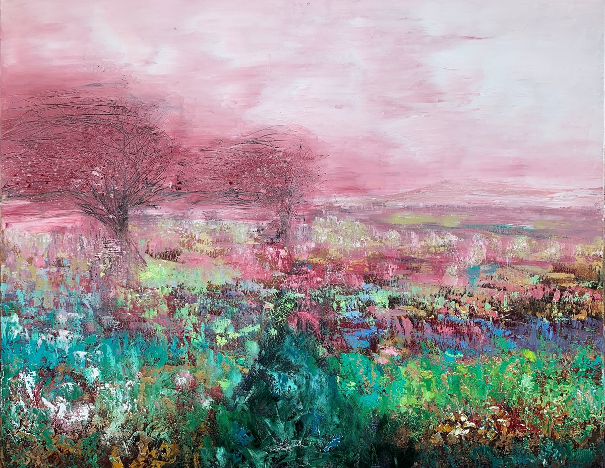Impressionistic Landscape Oil Painting By Laure Bury, 39 X 31", Wild Times ~ On Dartmoor, Original Artwork