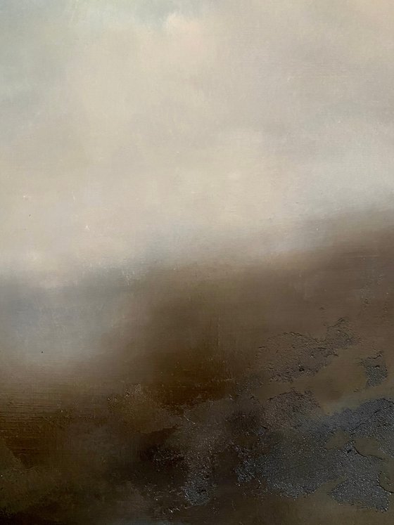 Serenity 50X50 cm  - gold particles original oil painting landscape gift modern urban art office art decor home decor gift idea