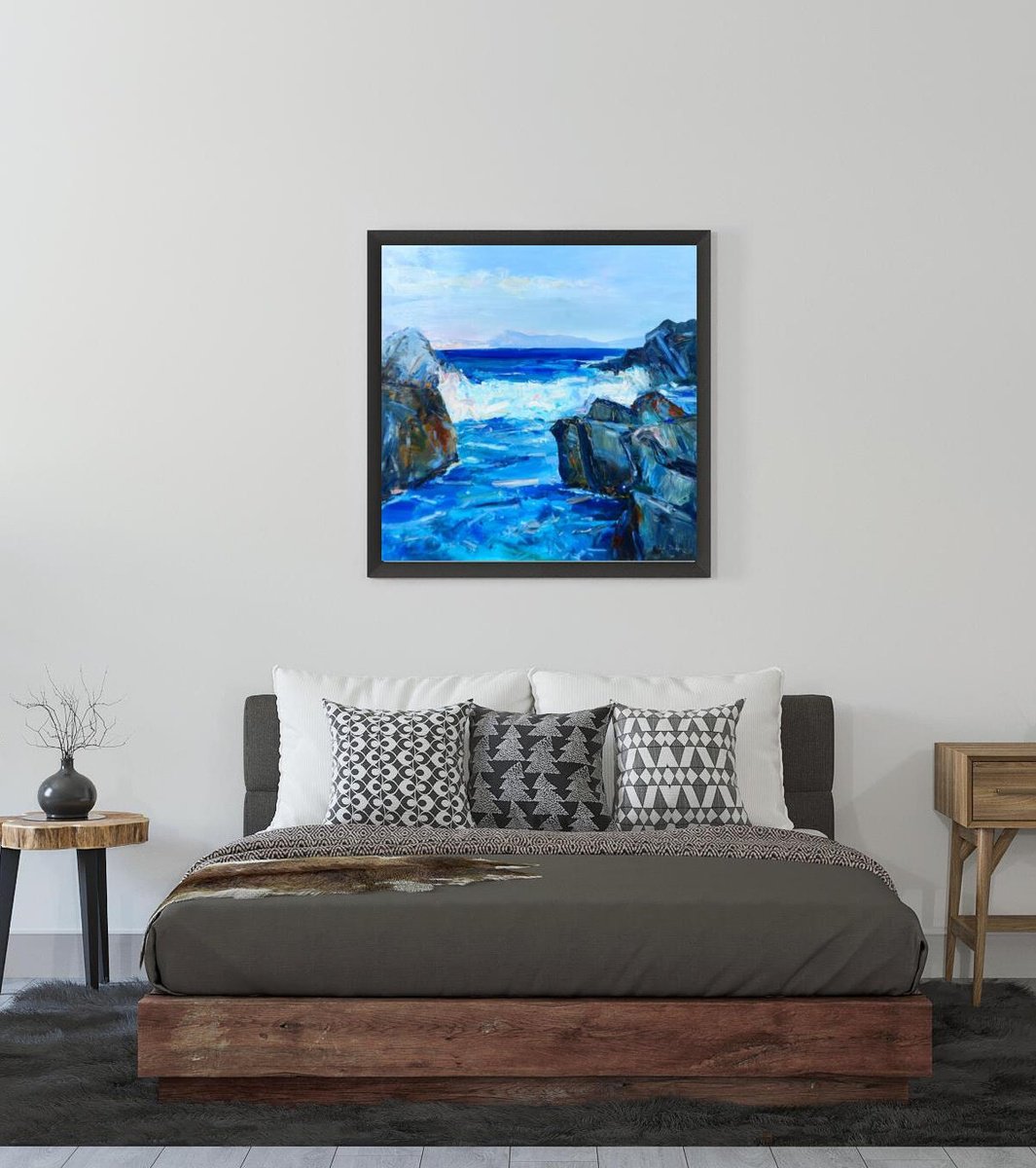 Impressionistic Landscape Oil Painting By Yehor Dulin, 39 X 39", " Sardinia ", Original Artwork