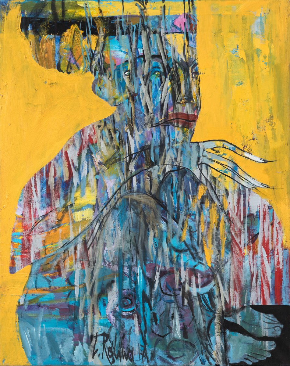 Abstract Portrait Oil Painting By Yelena Ralina, 31 X 39", An Hour Before Sunrise, Original Artwork