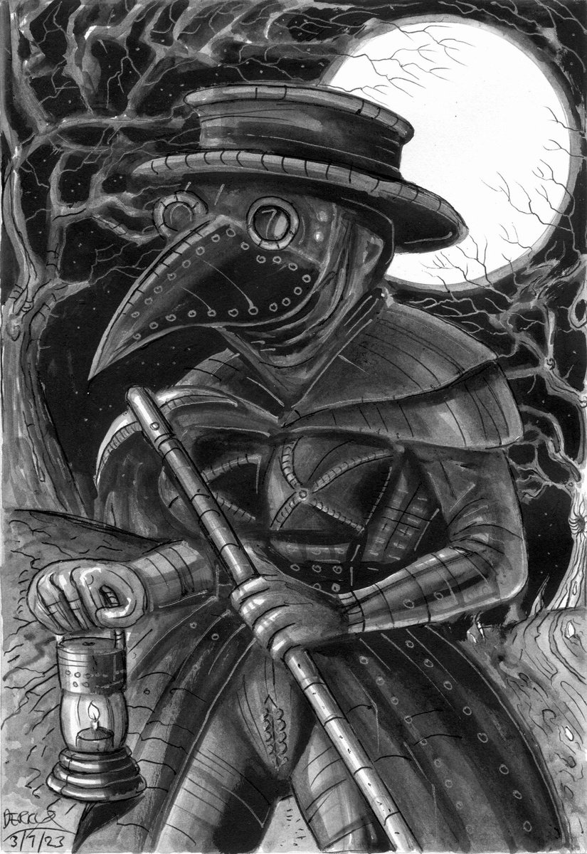 Illustrative Portrait Drawing By Spencer John Derry, 8 X 12", Plague Doctor, Original Artwork