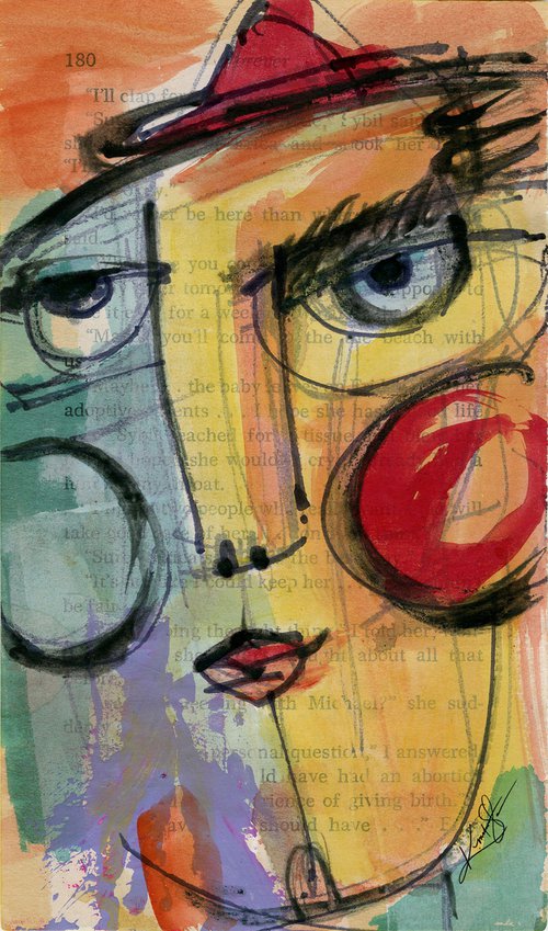 Funky Face 2021-2 - Mixed Media Painting by Kathy Morton Stanion by Kathy Morton Stanion