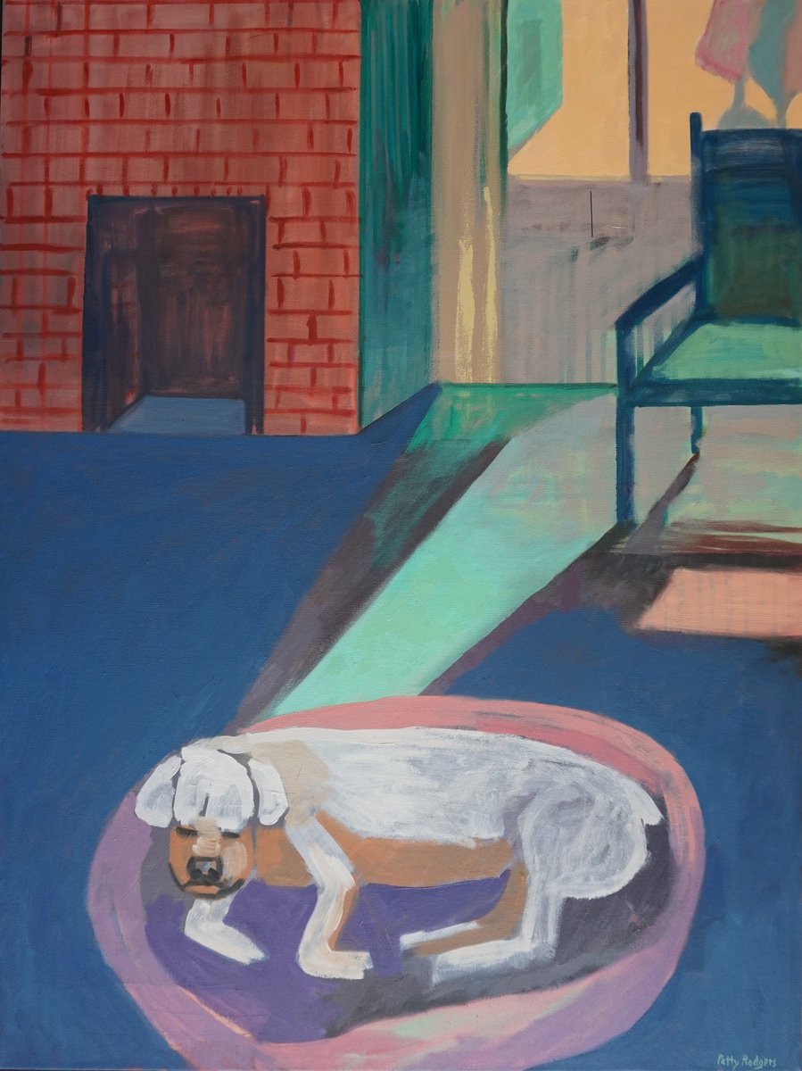 Expressive Animal Oil Painting By Patty Rodgers, 30 X 40", White Dog, Original Artwork