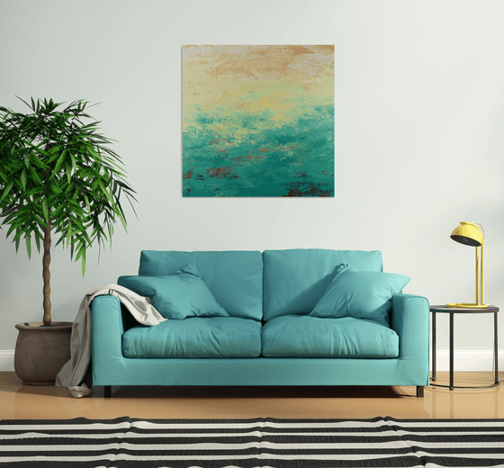 Teal Yellow - Modern Abstract Expressionist Seascape