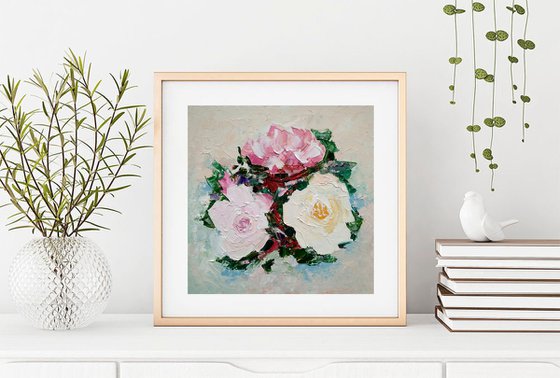 Peonies Painting Original Art Small Floral Wall Art Abstract Peony Flower Artwork