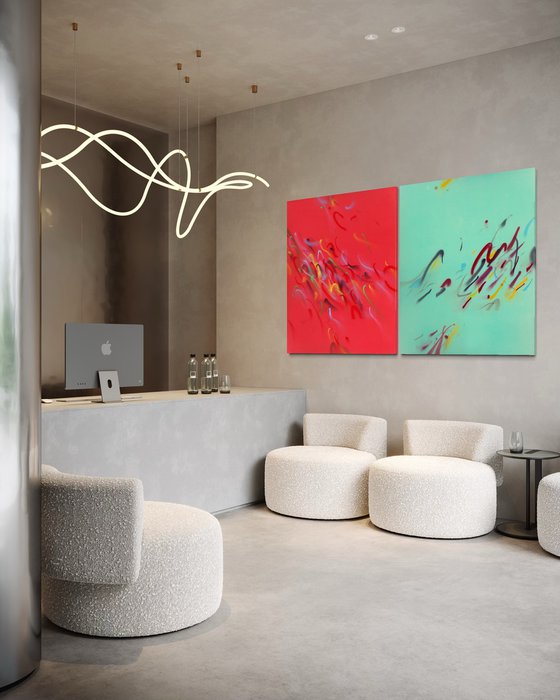 Diptych 'Blue And Red Notes"