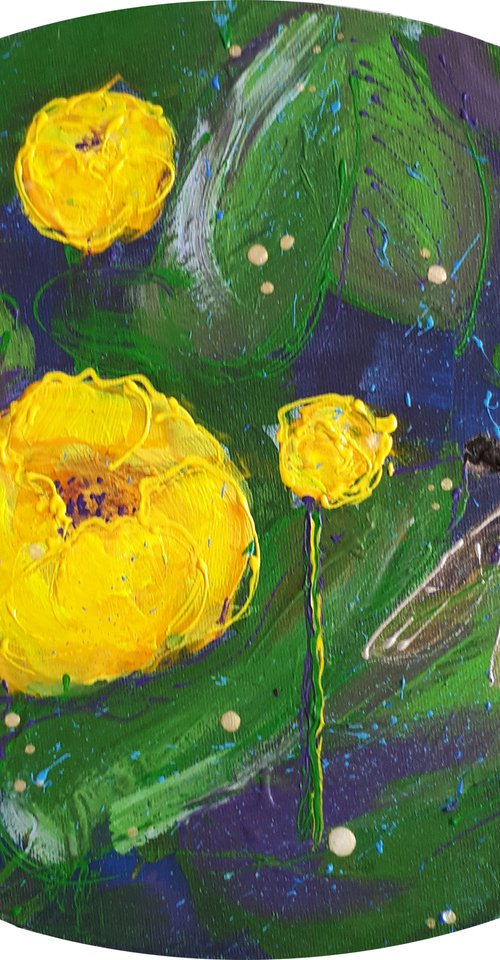 Yellow Water Lily... 9.5X12" / ORIGINAL ACRYLIC PAINTING by Salana Art Gallery