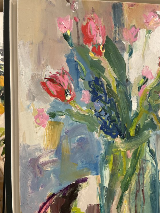 Spring flowers in a glass vase