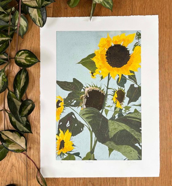 Sunflowers - Linocut Print