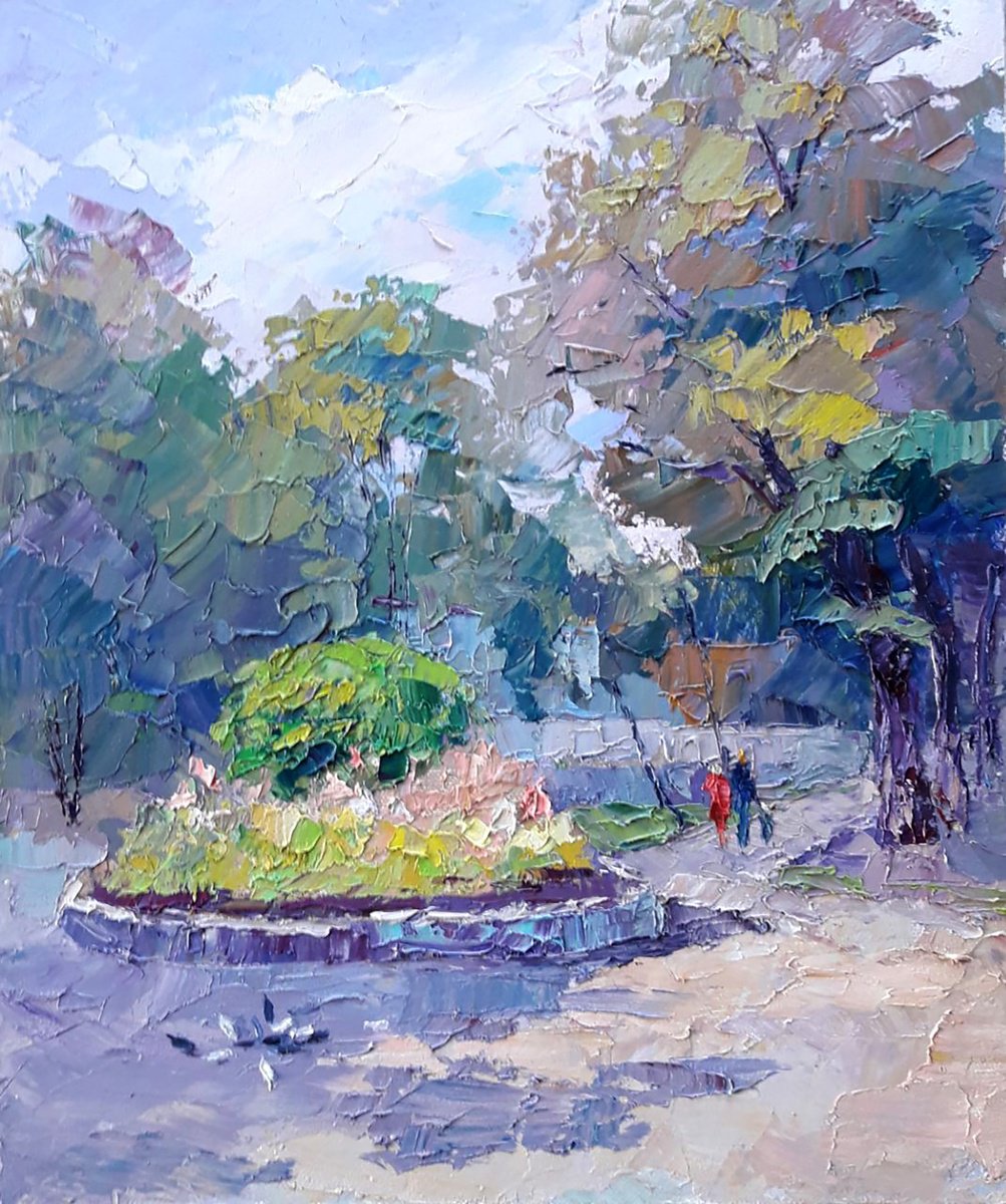 Oil painting Flowerbed fountain Serdyuk Boris Petrovich nSerb842 by Boris Serdyuk