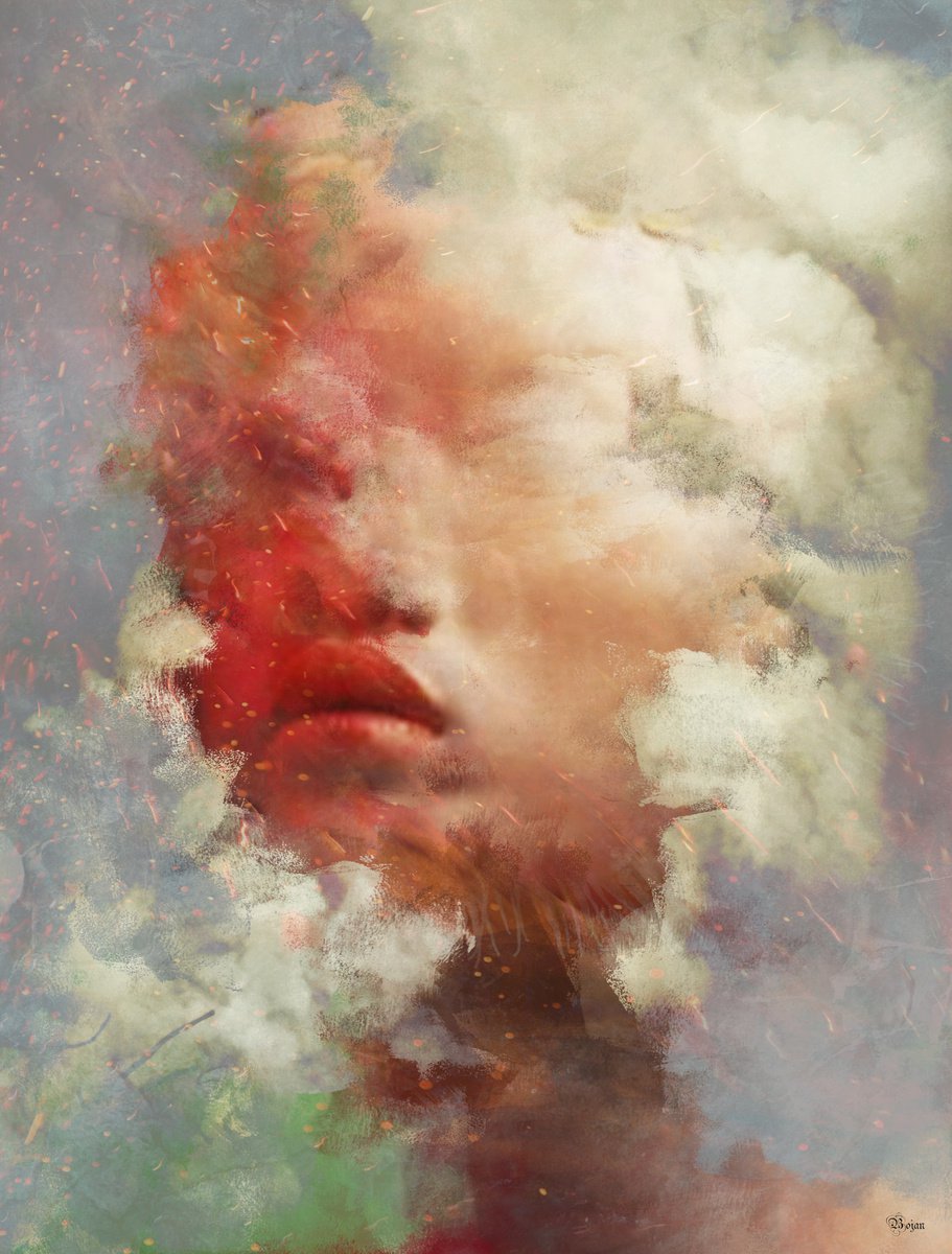 Illustrative Portrait Photograph By Bojan Jevtic, 33 X 43, Head In The Clouds, Original Artwork