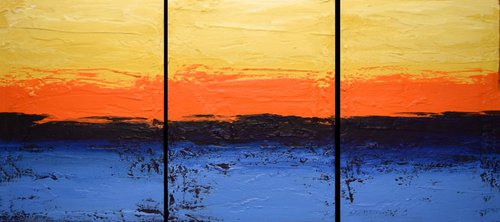 Orange Flats vibrant triptych by Stuart Wright