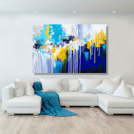 Blue Connection- XL LARGE, MODERN, ABSTRACT ART – EXPRESSIONS OF ENERGY AND LIGHT. READY TO HANG!