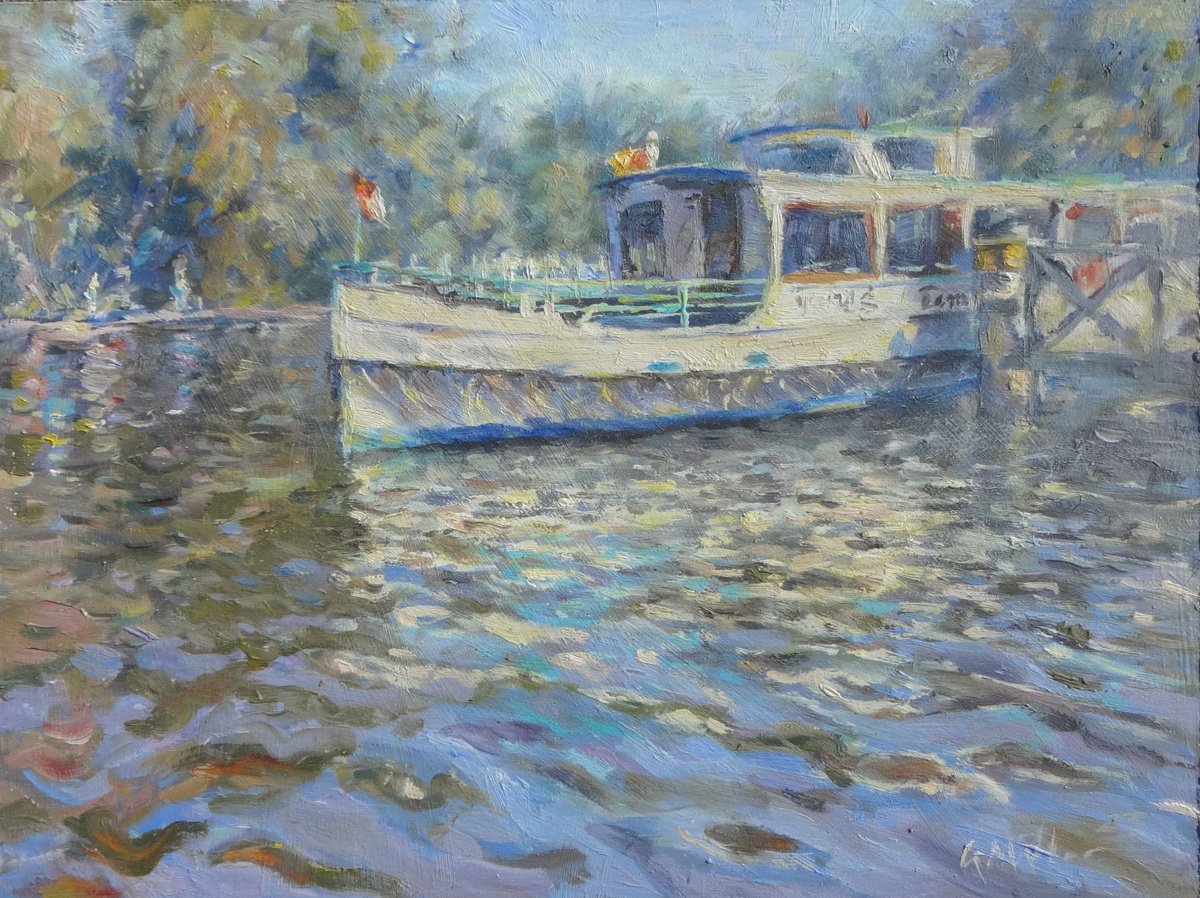 Boat, Lake Templin .One-of-a-Kind Oil Painting on Board. Unframed. by Gerry Miller