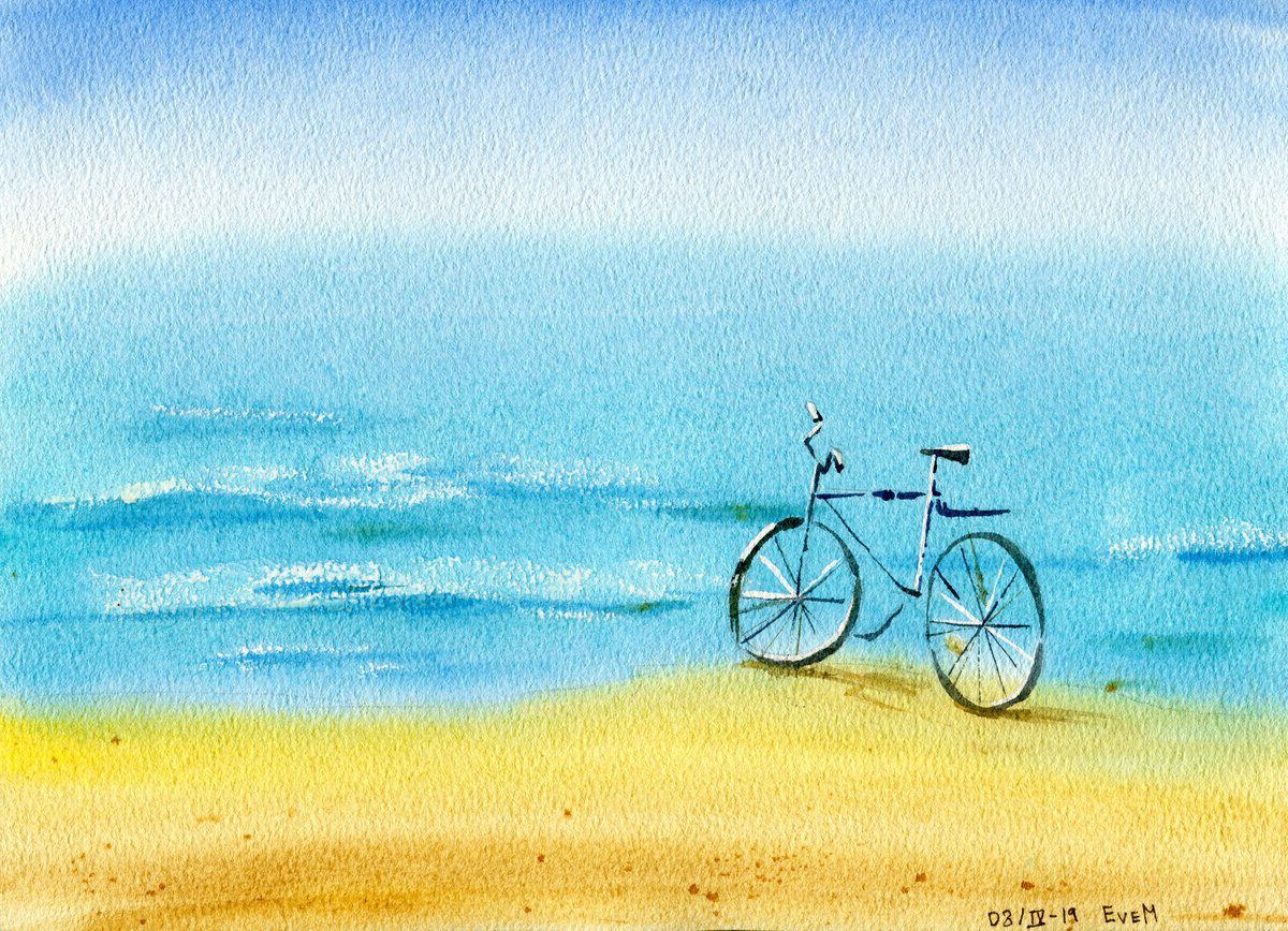 Walk along the sea. Original watercolor artwork. by Evgeniya Mokeeva