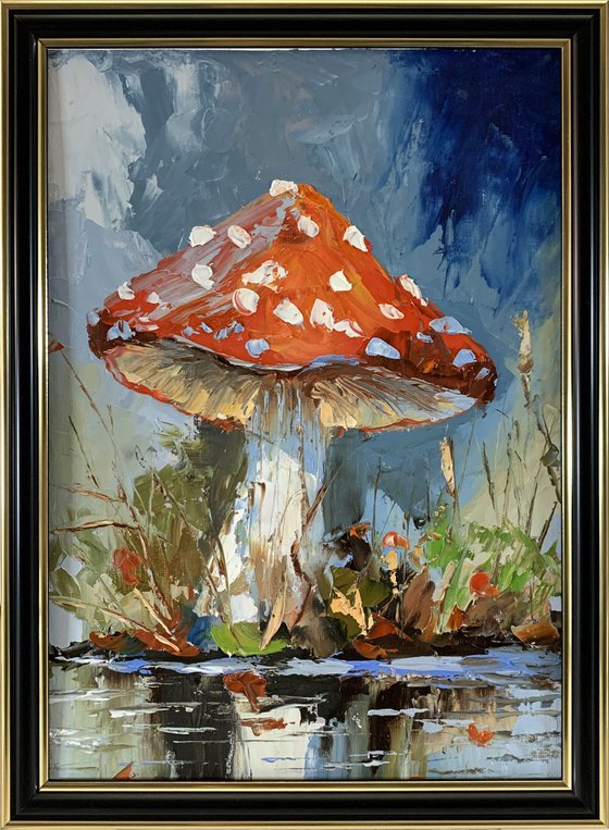 Fly agaric.Mushrooms landscape