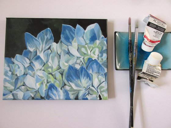 blue hydrangea acrylic painting