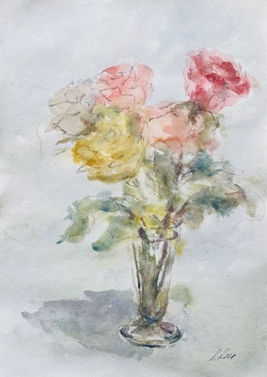 Impressionistic Botanical Watercolour By Elena Klyan, 12 X 17, Roses 1 2025, Original Artwork