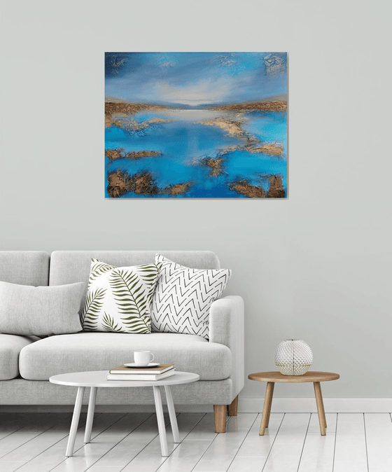 A XL large beautiful modern semi-abstract  seascape painting "Peace"