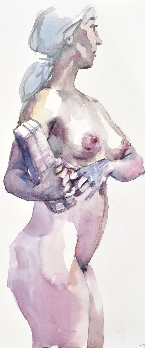 Nude with books by Goran Žigolić Watercolors