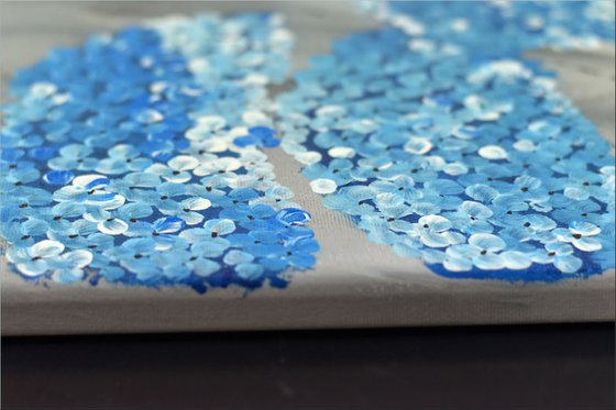 Blue Hydrangea - Abstract acrylic painting, Abstract Flowers