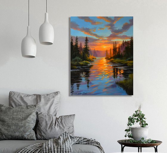 The sunset in the forest