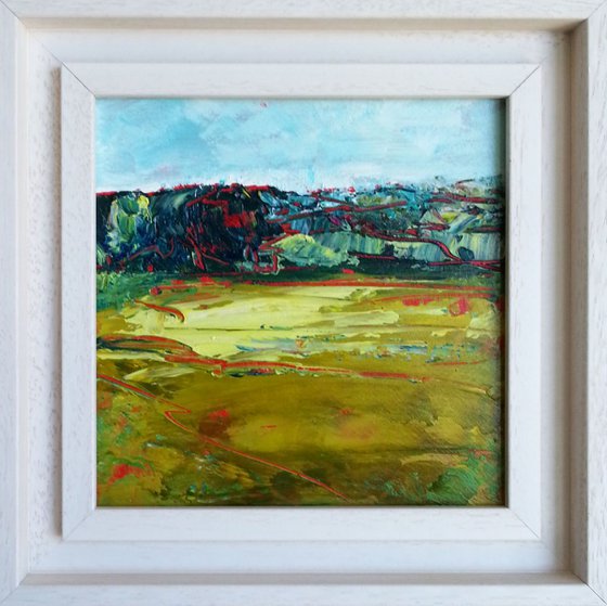 Abstract landscape #2 - FRAMED - small size painting - 20X20 cm