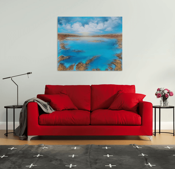 A XXL large modern semi-abstract structured mixed-media seascape painting "Awakening"