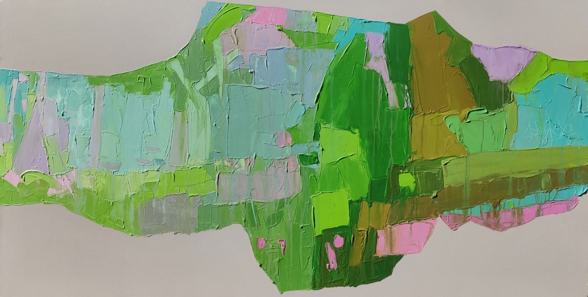 Abstract Acrylic Painting By Abhishek Kumar, 66 X 36, Lyrical Landscape, Original Artwork