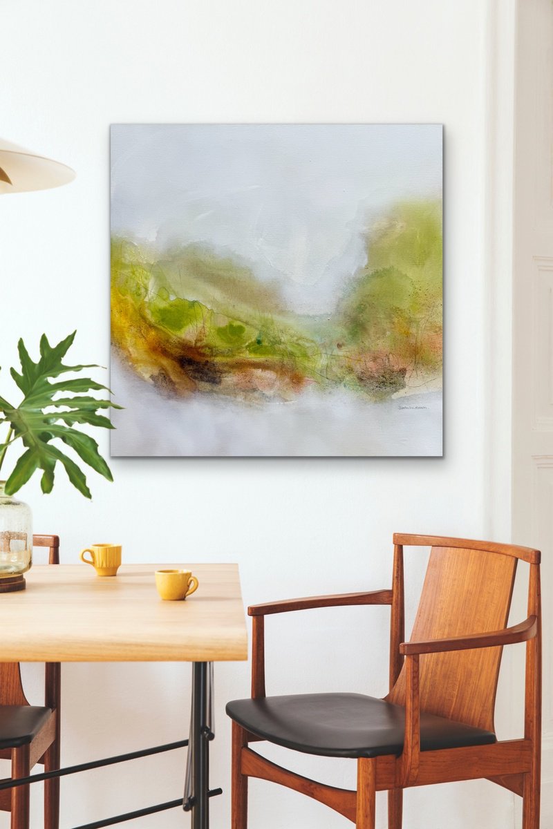 Expressive Landscape Acrylic Painting By Kirsten Schankweiler, 31 X 31", Dancing In The Country No. 5, Original Artwork