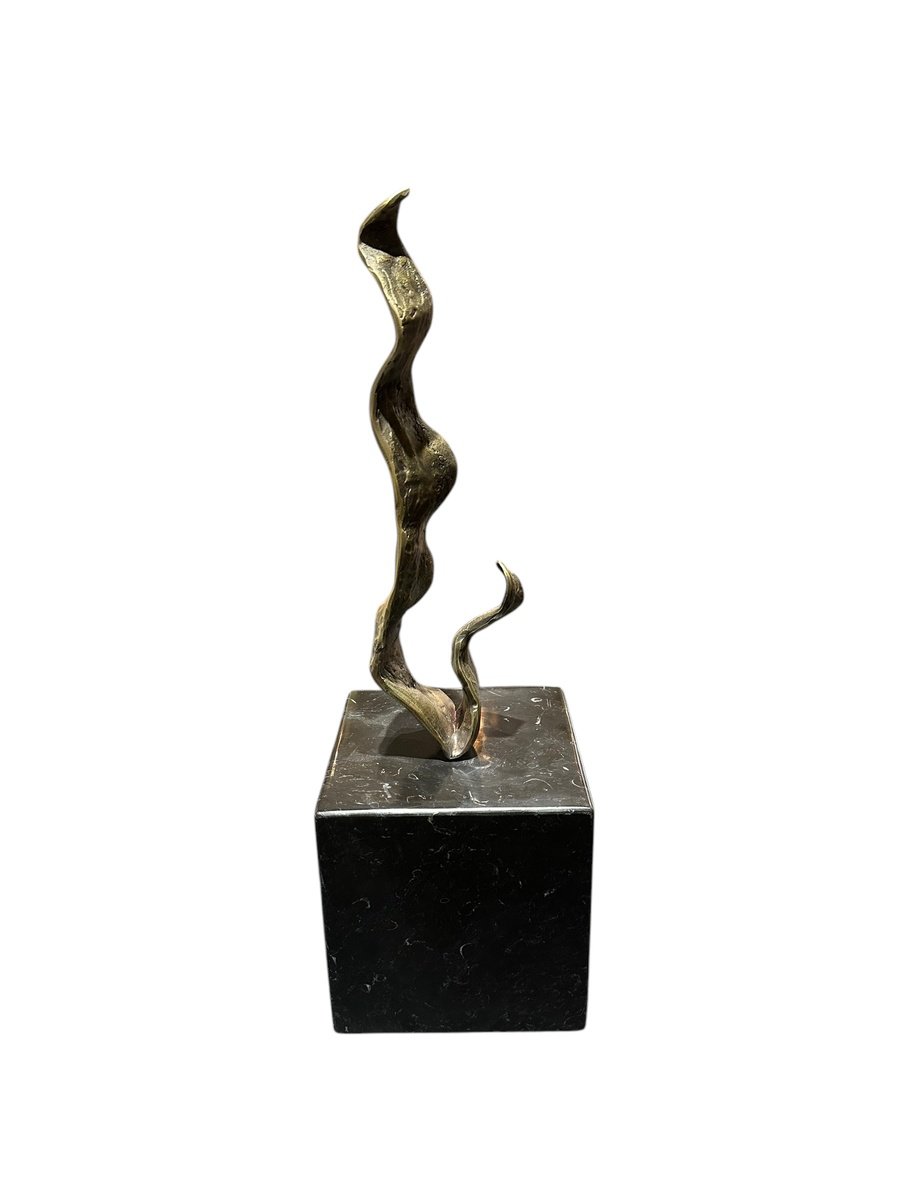Abstract Bronze Sculpture By Seda Eyuboglu, 5 X 16", Dance Of Waves - Rock