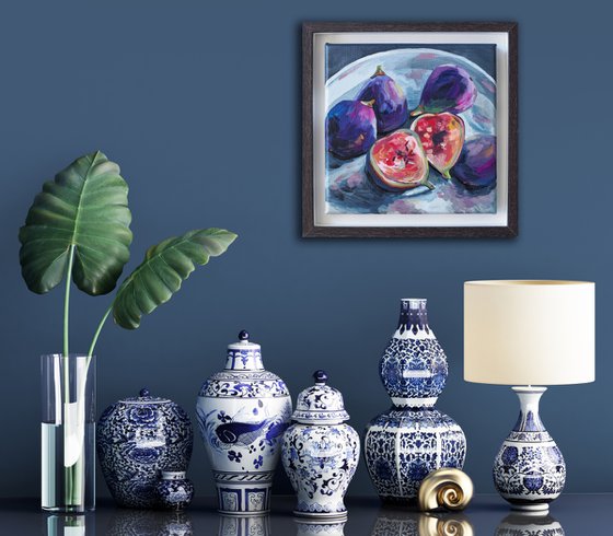 Still life with figs - original framed artwork, ready to hang